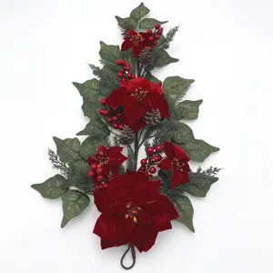 2024 Groothandel Rood Fluweel Kunstmatige Bloem Decoratie Bruiloft Kerst Kunstfluweel Bloemen In Bulk