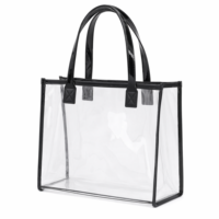Sac à bandoulière transparent en PVC moderne et personnalisé, sac fourre-tout transparent avec poignées noires brillantes pour un usage quotidien, la salle de sport, les sorties en plein air et le shopping