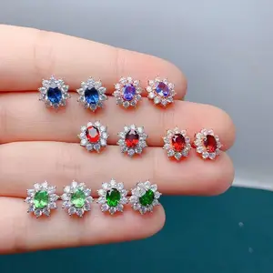 2023 Summer Factory Supply 925 Sterling Silver Stud Trendy Costume Natural Gemstone Earrings