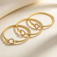 Bracelet en fil torsadé en acier inoxydable plaqué or 18 carats avec zircon CZ, cœur et trèfle à quatre feuilles, bijoux pour femmes, vente en gros