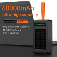 Banque d'alimentation solaire Aspor A376 60000mAh avec 6 ports de sortie, charge rapide, lumières LED, écran HD et panneau solaire
