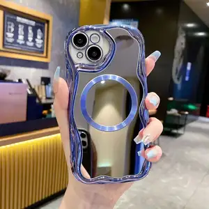 Funda galvanizada con espejo, cargador inalámbrico magnético, accesorios para teléfono móvil, funda para Iphone 11 12 13 14 15Pro Max