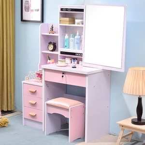 Mobili per la Casa, Nuovo Modello Elegante Specchiera Rettangolare Rosa con Sgabello Basso per Camera da Letto - Product Image 1