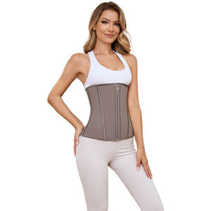 LANGQIN Gaine amincissante en latex gris avec armatures en acier, fermeture éclair, compression moyenne, respirante, antibactérienne, pour le contrôle du ventre - Product Image 2