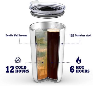 Tasses à bière de 20oz tasses à café à double paroi en acier inoxydable gobelet à vin design avec couvercle - Product Image 6