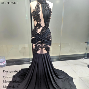 Ocstrade <span class=keywords><strong>Abito</strong></span> da Sera Elegante con Collo Alto e Strass per Donne, Vestito Nero con Diamanti per Compleanno, Ballo di Fine Anno e Serate Speciali - Product Image 1