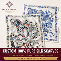 Écharpe Carrée Premium 100% Soie de Mûrier 65x65cm Froissée à Ourlet Roulotté à la Main Motif Botanique pour Femme – Prête à l'Exportation (Fabricant)
