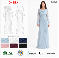 Robe longue élégante à col bénitier et manches longues, coupe ajustée, couleur unie, pour soirée formelle, banquet ou mariage