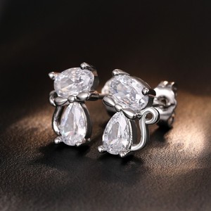 Cute Cat Bow Stud Earrings Sparkling Elegant Women Fashion Jewelry Minimal Daily Wear Gift - Product Image 2