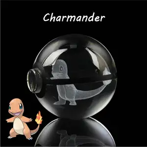 Chaveiro de bola de pokemon charmander pujiang, atacado k9, led, cristal de luz, para convidados