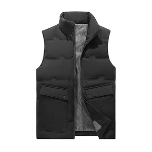 Men's Black Stand Collar <b>Padded</b> Vest With Zipper Closure And Front Pockets Winter Casual Outerwear - Product Image 6