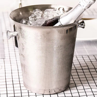 Seau à glace moderne en acier inoxydable argenté rond portable de 5 L pour boissons, refroidisseur à vin, seau à bière, champagne