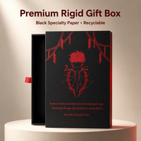 Boîte rigide noire personnalisée avec estampage à chaud rouge, ruban et languette de tirage, emballage vide pour épingles, badges, bijoux, boîte cadeau, vente en gros