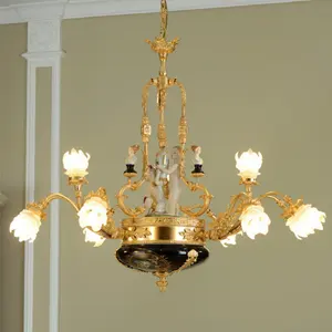 large classical lustre bronze indian style glass flower copper arms with ceramic basket 12 heads chandelier pendant light