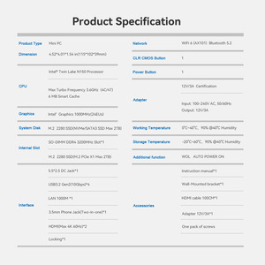 Beelink พีซีขนาดเล็กประหยัดพลังงาน S13โปร N150ไวไฟ6 BT5.<span class=keywords><strong>2</strong></span>ชนะ11 - Product Image 6