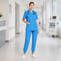 Ensemble de blouses médicales pour femmes à col montant en V, avec boutons-pression cachés, pantalon jogger extensible, uniforme médical, blouses d'infirmière, logo personnalisé