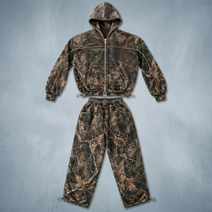 Unisex Camouflage Tracksuit Full <b>Zip</b> <b>Hooded</b> Sweatshirt and Pants Set Breathable Polyester Casual Wear Autumn Style - Product Image 1