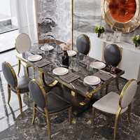 Ensemble table et chaises de salle à manger de style italien avec plateau en marbre et structure en acier inoxydable, table de salle à manger de style européen, nouveau modèle