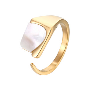 Bague pour femme en acier titane doré 14 carats avec coquille de perle, style européen et américain, irrégulière, pour l'index - Product Image 4