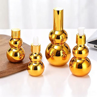 Vente en gros de flacons en verre gourd électro-plaqué doré pour cosmétiques, contenants compte-gouttes pour huiles essentielles, 10 ml, 20 ml, 30 ml, 50 ml, 100 ml