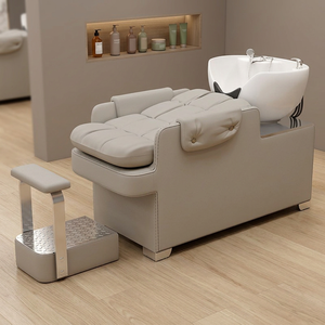 Fauteuil de lavage moderne pour salon de coiffure avec bac à shampoing intégré, réglable et confortable en cuir PU - Product Image 2