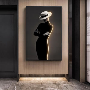 Art mural moderne avec bande lumineuse LED, portrait de femme sexy, noir et blanc, impressions décoratives en cristal, peinture murale pour salon - Product Image 2