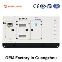 Produsen Generator Guangzhou 520kw 650kva Genset Diesel Perkin Siaga dengan Kanopi 3 Fasa Stamford Brushless 50hz