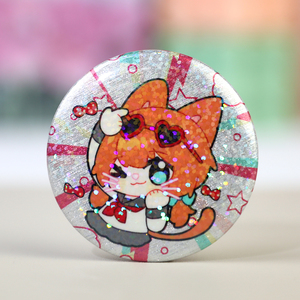 Vograce Anime laser tốt Flash tin huy hiệu nút tùy chỉnh long lanh Holographic Vòng Kim Loại nút pin Phù Hiệu - Product Image 1