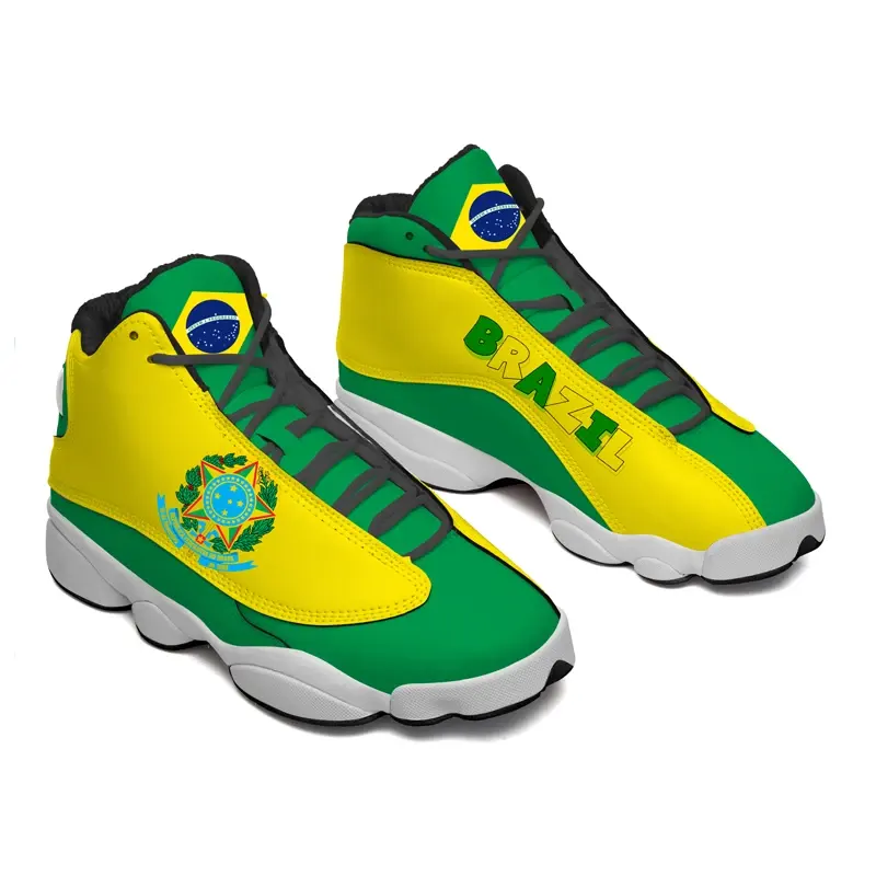 2024 Dropshipping MOQ OEM bajo personalizado Brasil bandera Logo personalización hombres Casual personalizado verde y amarillo zapatillas hombres zapatos