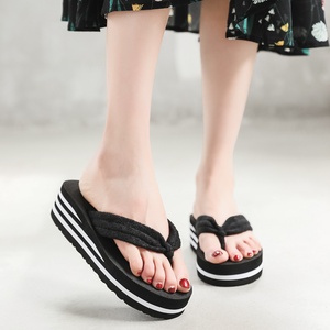 <strong>Women's</strong> High-Heeled Herringbone Toe Black <strong>White</strong> Striped Non-Slip Thick-Soled Summer Beach <strong>Flip-Flops</strong> - Product Image 3