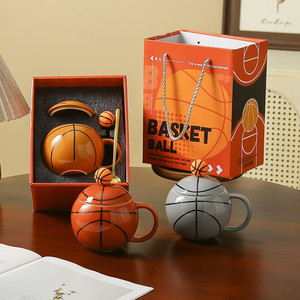 Ensemble de tasses à thé en forme de ballon de basket avec poignée et couvercle en forme de dôme, thème sportif, boîte cadeau pour les fêtes, la maison et les voyages - Product Image 3
