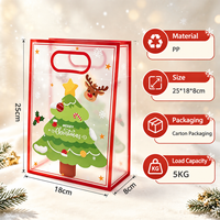 Sac cadeau de Noël transparent en PP avec poignée, sac d'emballage pour bonbons de Noël, sac de shopping pour cadeaux de Noël, vente en gros d'emballages de Noël
