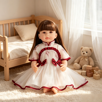 Poupée réaliste reborn de 22 pouces avec corps entièrement en vinyle, cheveux longs bruns, robe florale, visage en silicone, jouet pour enfants, cadeau pour filles