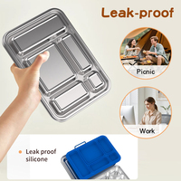 Boîte à bento en métal personnalisée OEM ODM à 5 compartiments, mignonne, chauffable, compatible lave-vaisselle, sans BPA, avec joint en silicone, en acier inoxydable