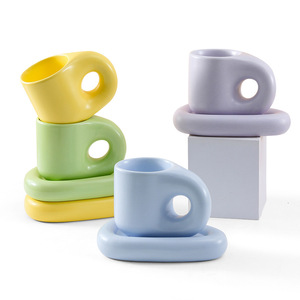 Modern Ceramic <b>Coffee</b> <b>Cup</b> <b>Set</b> Irregular Shape Solid Color Taro Purple Yellow Green Light Steel Blue Afternoon Tea Use - Product Image 1