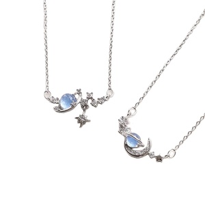 Collana femminile semplice delicata collana con catena di clavicola gioielli di moda collana con luna e stella pianeta blu - Product Image 1