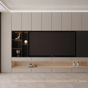 Soporte de TV y Mueble de Pared de Lujo Personalizado de Grado Comercial, Unidad Resistente al Fuego para Contratistas de Proyectos de Apartamentos/Hoteles - Product Image 1