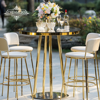 Table de bar moderne en acier inoxydable nordique de luxe avec plateau en verre miroir doré, base sur piédestal durable, pour bar à domicile, restaurant