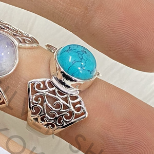 Anillo de Plata de Ley 925 con Piedra Lunar Arcoíris Natural y Turquesa, Anillo de Joyería Fina de Banda Ancha Hecho a Mano para Mujer, Venta al por Mayor - Product Image 3