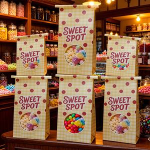 Sac en papier kraft personnalisé pas cher avec logo, fenêtre transparente et lien métallique pour emballage alimentaire (popcorn, bonbons, biscuits, pain, croissants) - Product Image 6