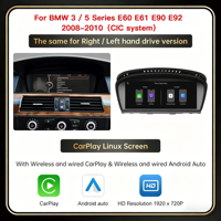 Autoradio de voiture avec système Linux 1920*720P pour BMW Série 3/5 E60/E61/E90/E92 2005-2010, écran tactile, démarrage en 4 secondes, CarPlay sans fil