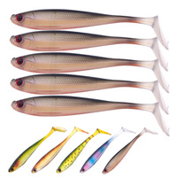 Leurre souple artificiel T-Tail Shad avec queue de type canard 9cm 6g Lot de 7 en PVC sans hameçons Leurre réaliste pour poissons d'eau salée