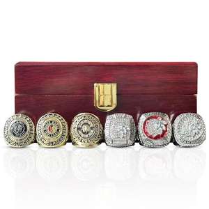 Bagues de championnat des Blackhawks de <span class=keywords><strong>Chicago</strong></span> de la LNH, années 1934, 1938, 1961, 2010, 2013, 2015, design personnalisé, ensemble de 6 pièces avec boîte en bois - Product Image 6