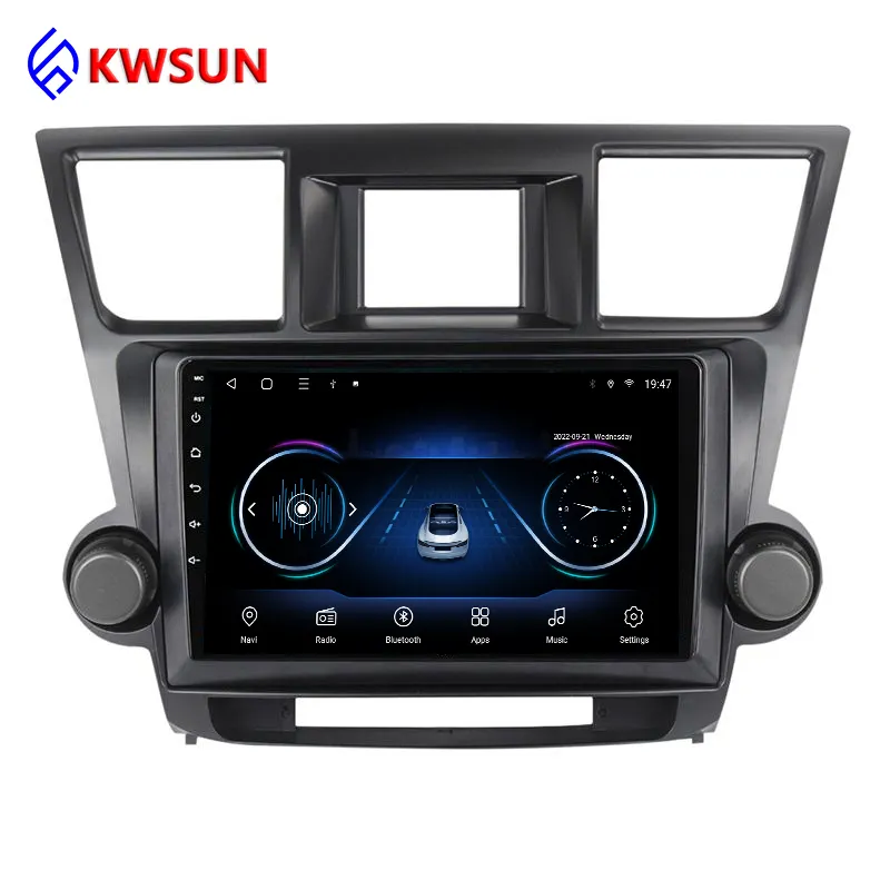 Autoradio Android 9 ", Navigation GPS, lecteur multimédia, wi-fi, FM, BT, commandes au volant, 2din, pour voiture Toyota Highlander (2009-2012)