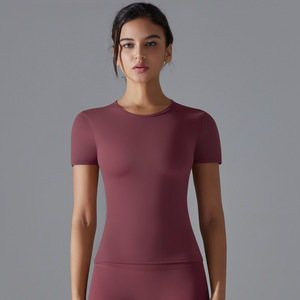 Women's High Quality Soft Crop <b>Top</b> T Shirt <b>80</b>% Nylon 20% Spandex Long Sleeves Breathable with Logo on Front for Daily Wear - Product Image 6