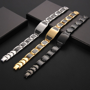 All'ingrosso moda classico Logo stampabile bracciale in acciaio inossidabile sollievo da uomo il dolore nero argento magnete braccialetto - Product Image 2