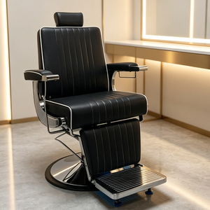 Fauteuil de Barbier Inclinable Personnalisable avec Rotation à 360 Degrés, Chaise de Coiffure pour Hommes, Mobilier de Salon Noir pour Barbier - Product Image 3