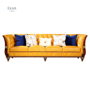 Ekar Furniture Classic Villa Juego de sofá de alta calidad Muebles Juego de sofá de cuero genuino de lujo italiano dorado - Product Image 1