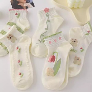 Women Ankle Socks With Tulip Flowers Breathable Mesh Sweat Absorbing Regular Casual Style Short Low Top Summer Socks - Product Image 1