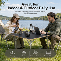 Table de camping pliable en bambou écologique, hauteur réglable, portable, pour l'extérieur, avec pieds télescopiques